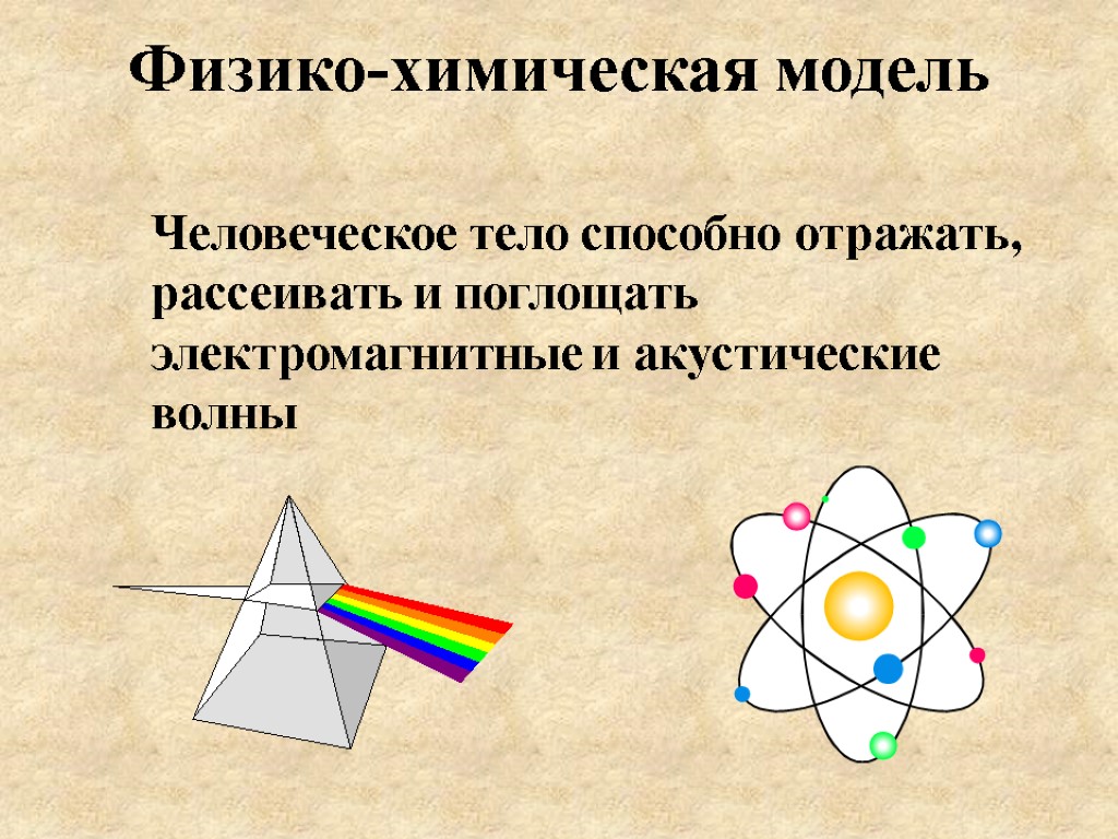 Физико-химическая модель Человеческое тело способно отражать, рассеивать и поглощать электромагнитные и акустические волны